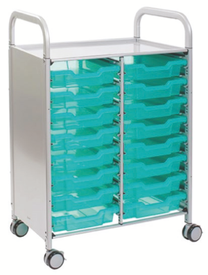 Double Callero Plus Antimicrobial Trolley, Silver, 16 Shallow Trays